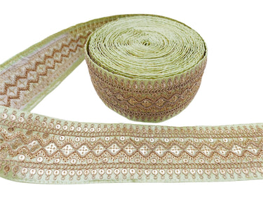 Art Silk Trim Gold Embroidered Sequins Trim, Decorative Trim, Indian Sari Border